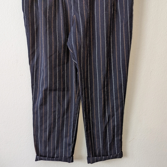 Topshop Navy Pinstripe Paperbag Crop Pants 12 - Picture 4 of 8